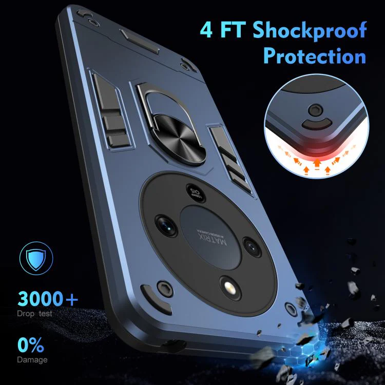 For Honor Magic8 Lite / X9d 5G / X70 5G WANLONFENG Armor Kickstand Shockproof Phone Case with 2pcs Screen Films(Blue) - Image 5