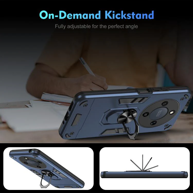 For Honor Magic8 Lite / X9d 5G / X70 5G WANLONFENG Armor Kickstand Shockproof Phone Case with 2pcs Screen Films(Blue) - Image 7