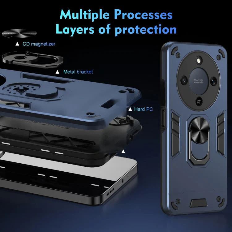 For Honor Magic8 Lite / X9d 5G / X70 5G WANLONFENG Armor Kickstand Shockproof Phone Case with 2pcs Screen Films(Blue) - Image 8