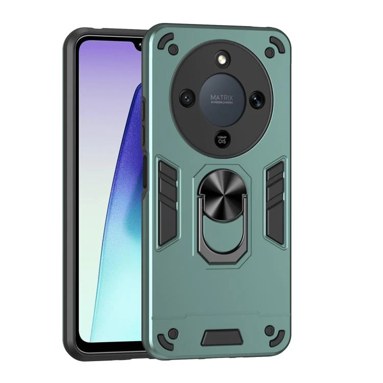 For Honor Magic8 Lite / X9d 5G / X70 5G WANLONFENG Armor Kickstand Shockproof Phone Case with 2pcs Screen Films(Green) - Image 2