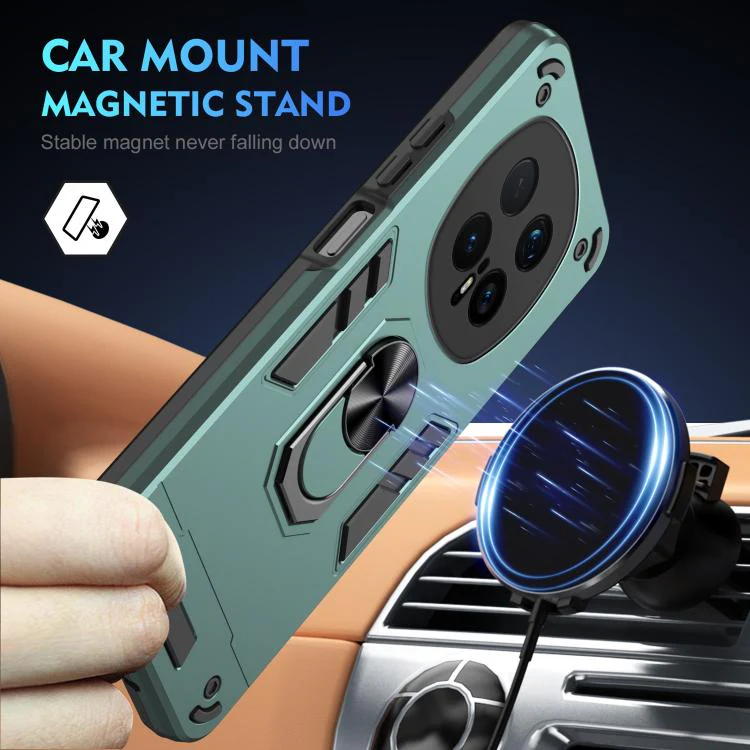 For Honor Magic8 Pro WANLONFENG Armor Kickstand Shockproof Phone Case with 2pcs Screen Films(Green) - Image 3