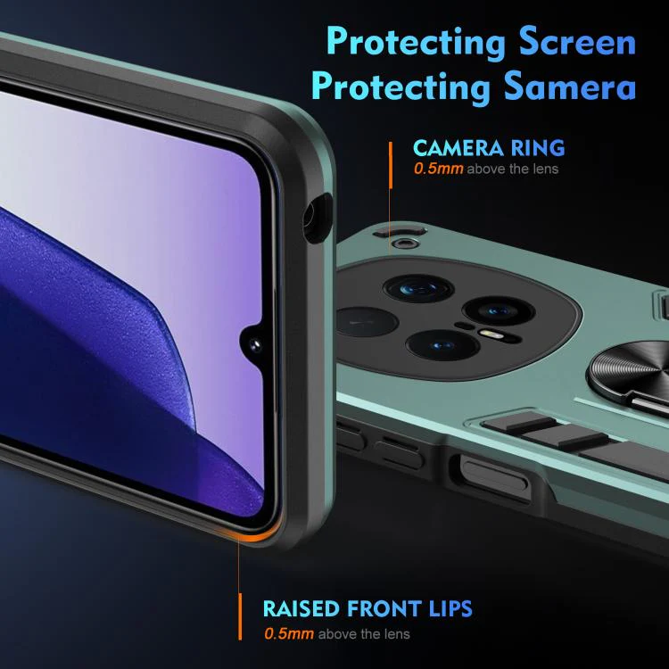 For Honor Magic8 Pro WANLONFENG Armor Kickstand Shockproof Phone Case with 2pcs Screen Films(Green) - Image 4