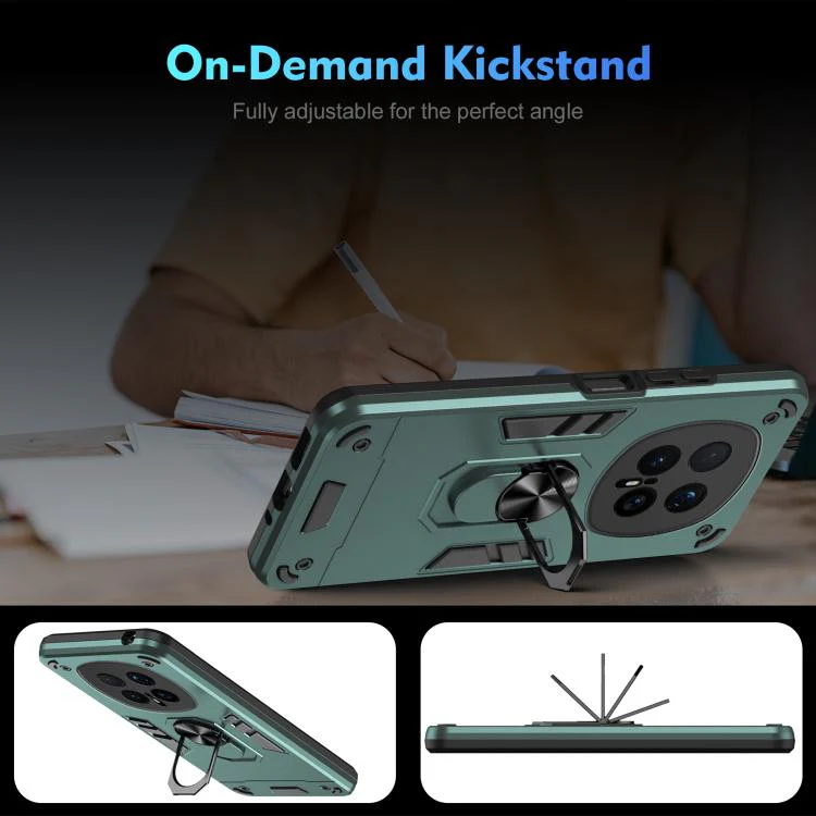 For Honor Magic8 Pro WANLONFENG Armor Kickstand Shockproof Phone Case with 2pcs Screen Films(Green) - Image 7