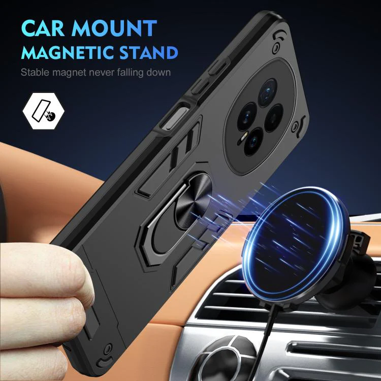 For Honor Magic8 WANLONFENG Armor Kickstand Shockproof Phone Case with 2pcs Screen Films(Black) - Image 3