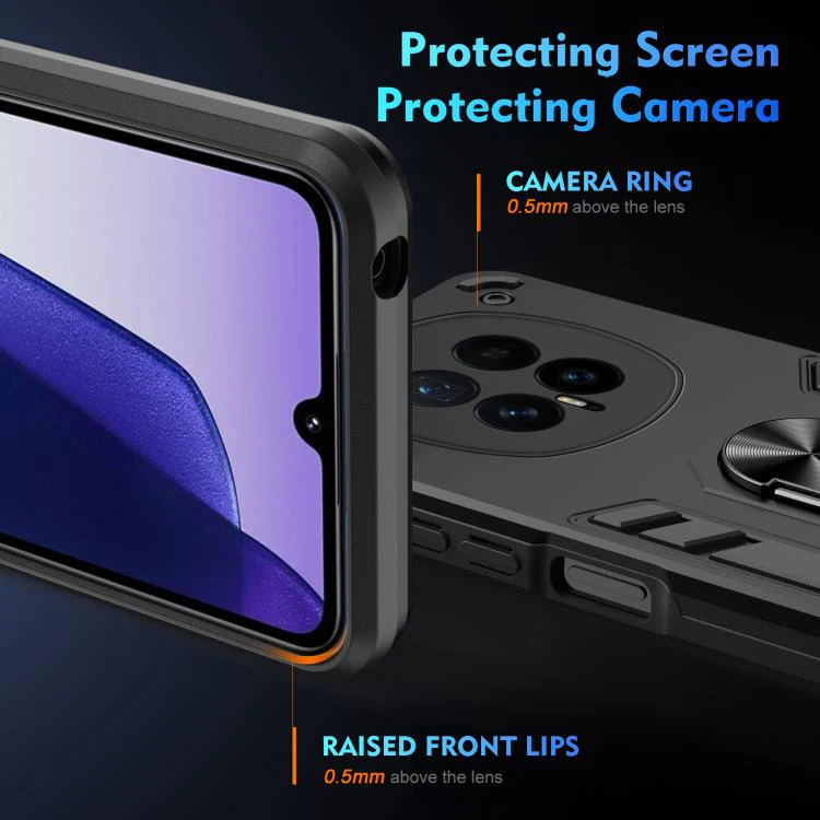 For Honor Magic8 WANLONFENG Armor Kickstand Shockproof Phone Case with 2pcs Screen Films(Black) - Image 4