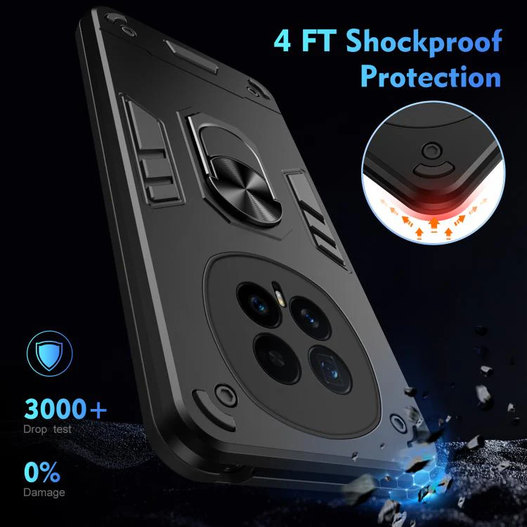 For Honor Magic8 WANLONFENG Armor Kickstand Shockproof Phone Case with 2pcs Screen Films(Black) - Image 5
