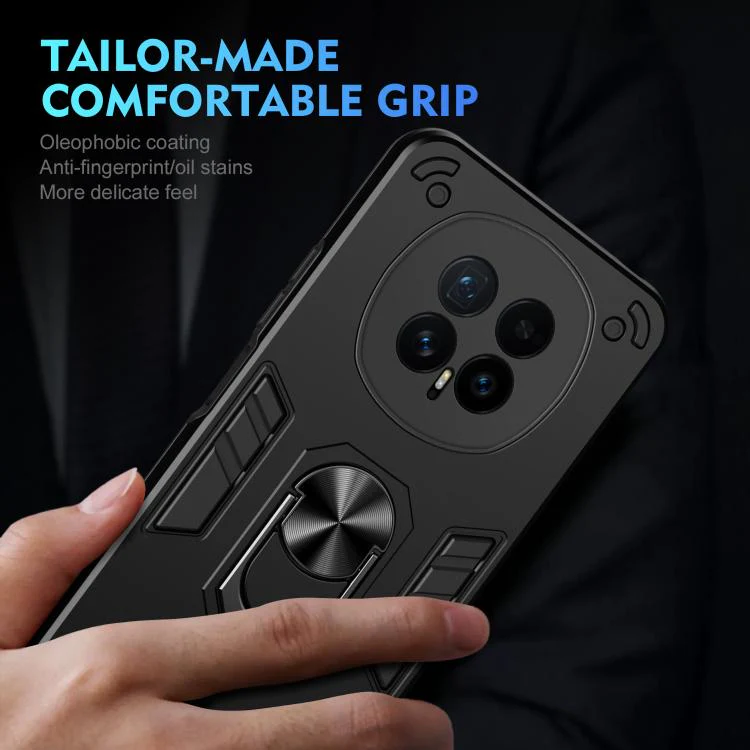 For Honor Magic8 WANLONFENG Armor Kickstand Shockproof Phone Case with 2pcs Screen Films(Black) - Image 6