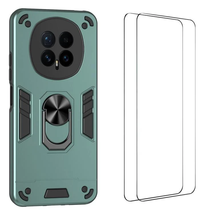 For Honor Magic8 WANLONFENG Armor Kickstand Shockproof Phone Case with 2pcs Screen Films(Green)