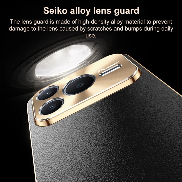For Honor Power2 Electroplated Frame Litchi Texture PC + TPU Vegan Leather Phone Case(Black) - Image 3