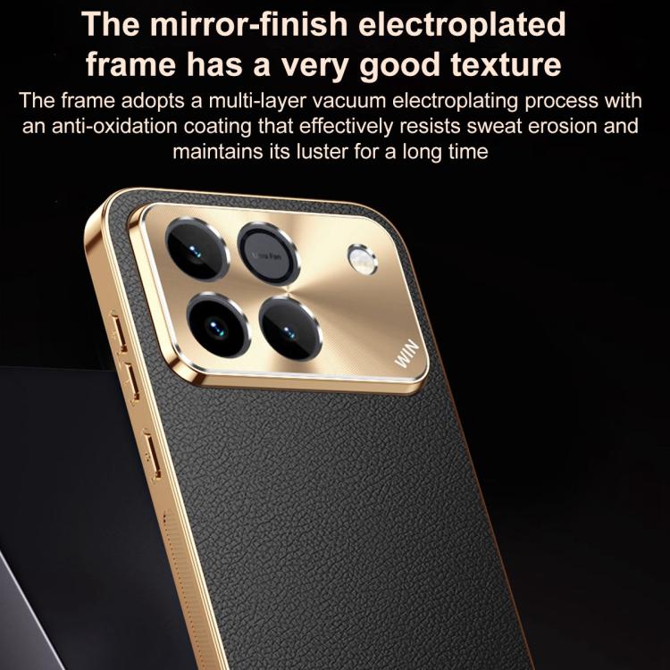 For Honor Win 5G Electroplated Frame Litchi Texture PC + TPU Vegan Leather Phone Case(Black) - Image 5