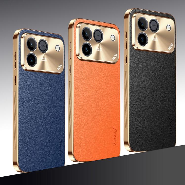 For Honor Win RT 5G Electroplated Frame Litchi Texture PC + TPU Vegan Leather Phone Case(Orange)
