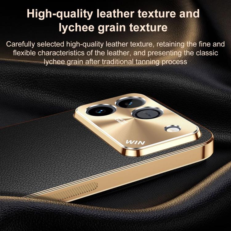 For Honor Win RT 5G Electroplated Frame Litchi Texture PC + TPU Vegan Leather Phone Case(Orange) - Image 3