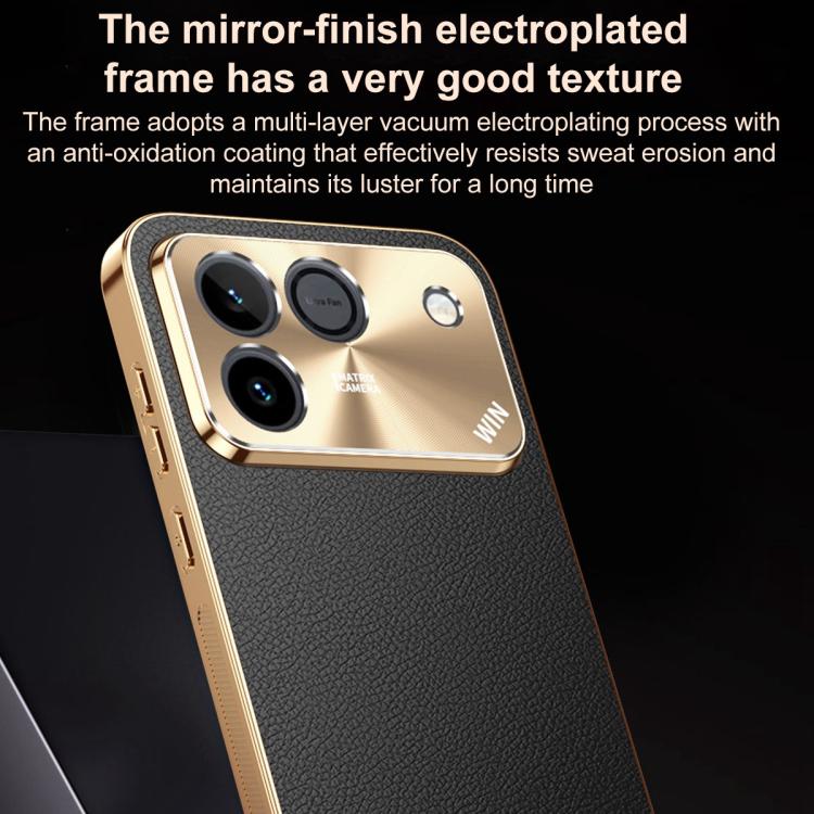 For Honor Win RT 5G Electroplated Frame Litchi Texture PC + TPU Vegan Leather Phone Case(Orange) - Image 4