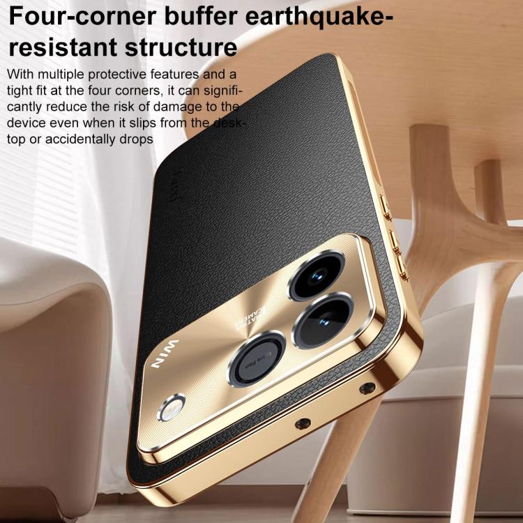For Honor Win RT 5G Electroplated Frame Litchi Texture PC + TPU Vegan Leather Phone Case(Orange) - Image 7