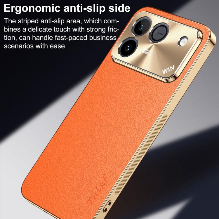 For Honor Win RT 5G Electroplated Frame Litchi Texture PC + TPU Vegan Leather Phone Case(Orange) - Image 9