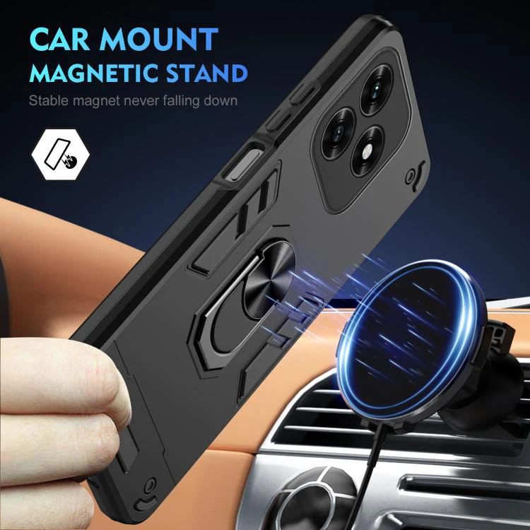 For Honor X5c 4G / X5c Plus 4G WANLONFENG Armor Kickstand Shockproof Phone Case with 2pcs Screen Films(Black) - Image 3