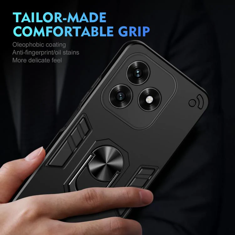 For Honor X5c 4G / X5c Plus 4G WANLONFENG Armor Kickstand Shockproof Phone Case with 2pcs Screen Films(Black) - Image 6