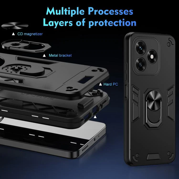 For Honor X5c 4G / X5c Plus 4G WANLONFENG Armor Kickstand Shockproof Phone Case with 2pcs Screen Films(Black) - Image 8