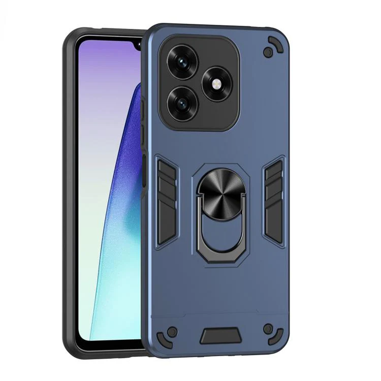 For Honor X5c 4G / X5c Plus 4G WANLONFENG Armor Kickstand Shockproof Phone Case with 2pcs Screen Films(Blue) - Image 2