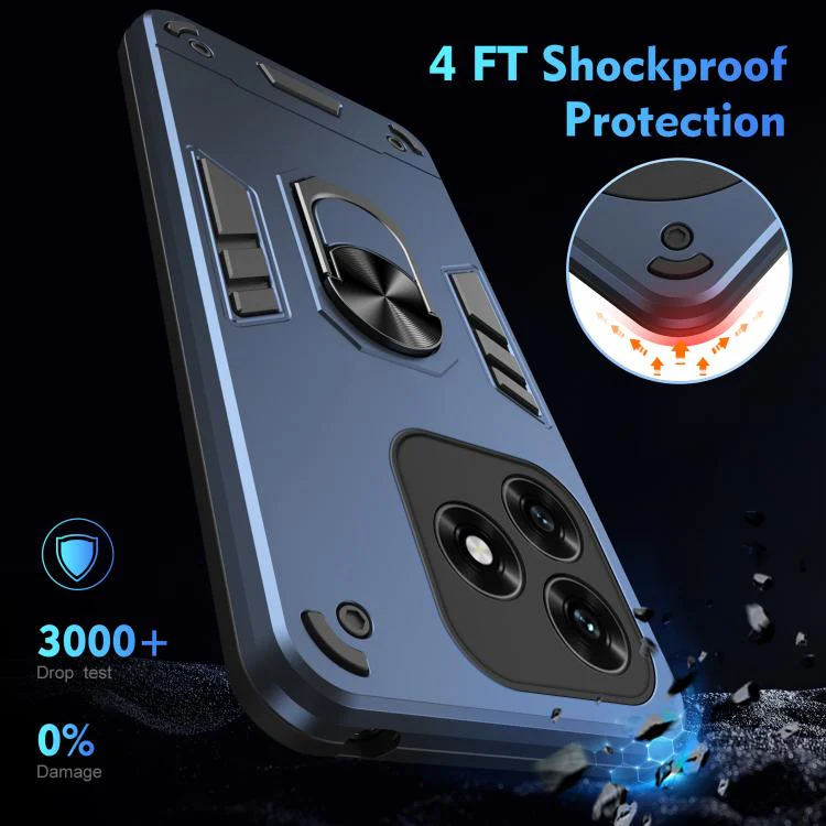 For Honor X5c 4G / X5c Plus 4G WANLONFENG Armor Kickstand Shockproof Phone Case with 2pcs Screen Films(Blue) - Image 5