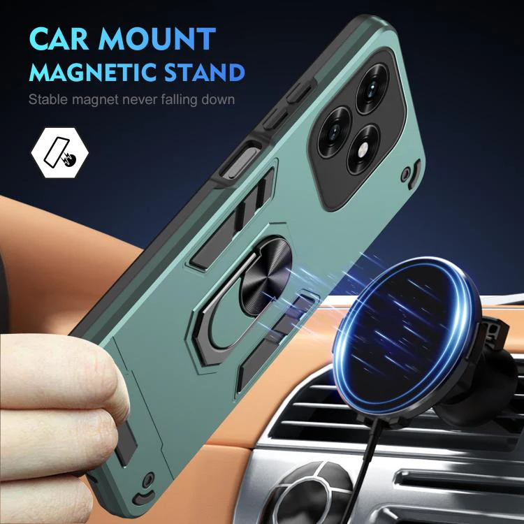 For Honor X5c 4G / X5c Plus 4G WANLONFENG Armor Kickstand Shockproof Phone Case with 2pcs Screen Films(Green) - Image 3