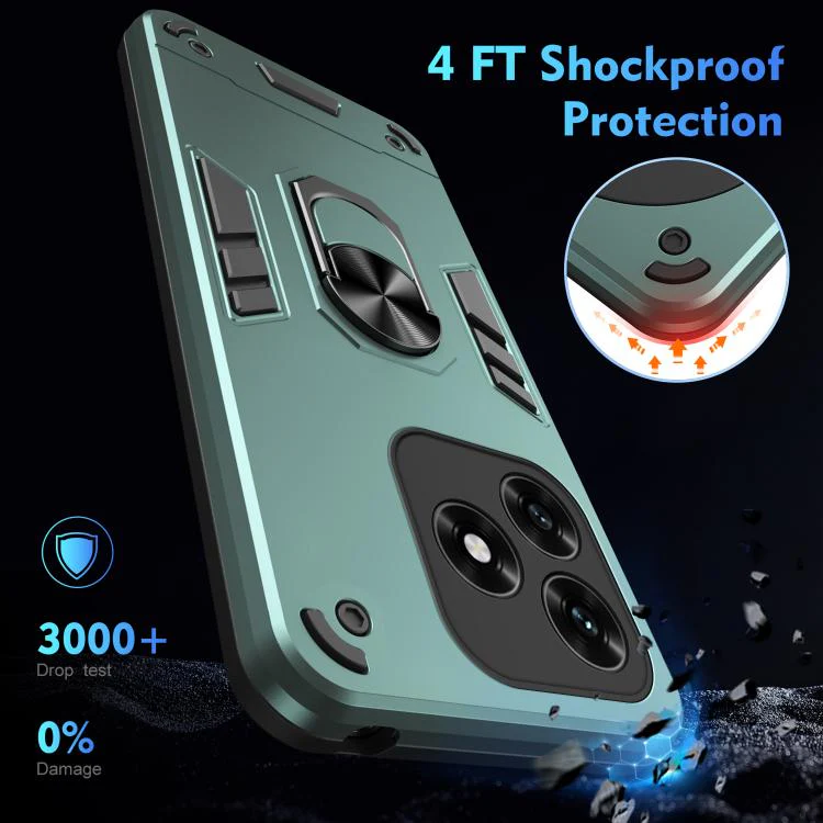 For Honor X5c 4G / X5c Plus 4G WANLONFENG Armor Kickstand Shockproof Phone Case with 2pcs Screen Films(Green) - Image 5