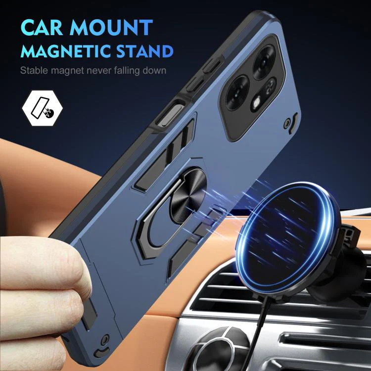 For Honor X6d 5G WANLONFENG Armor Kickstand Shockproof Phone Case with 2pcs Screen Films(Blue) - Image 3
