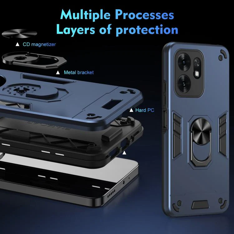 For Honor X6d 5G WANLONFENG Armor Kickstand Shockproof Phone Case with 2pcs Screen Films(Blue) - Image 8