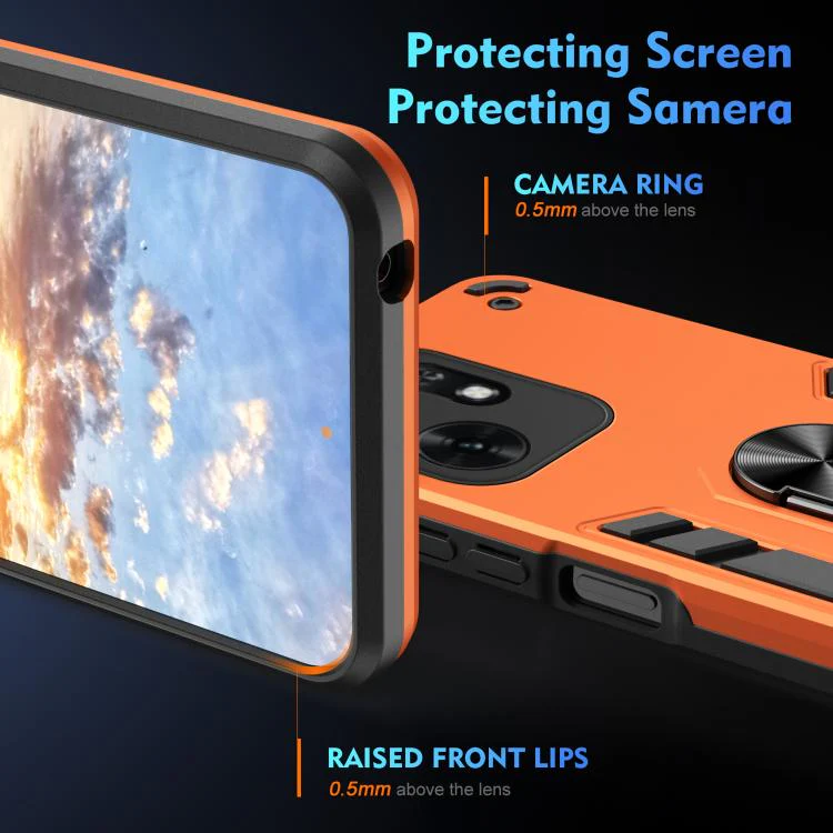 For Honor X6d 5G WANLONFENG Armor Kickstand Shockproof Phone Case with 2pcs Screen Films(Orange) - Image 4