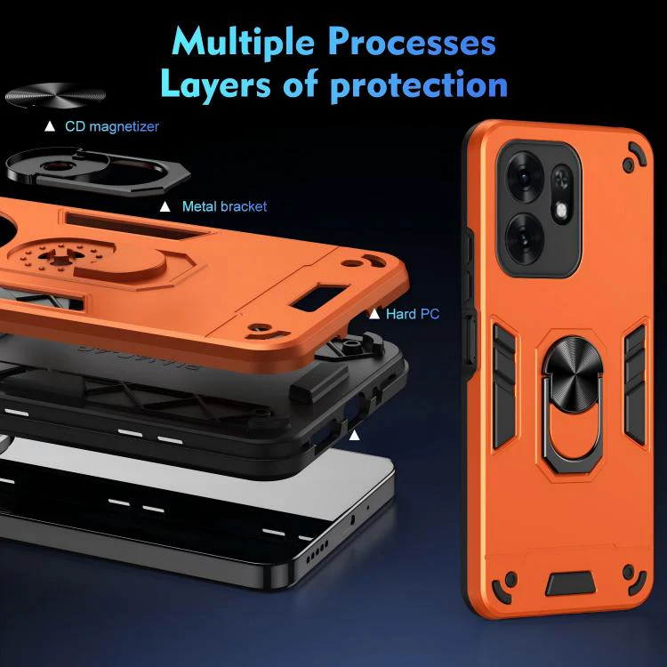For Honor X6d 5G WANLONFENG Armor Kickstand Shockproof Phone Case with 2pcs Screen Films(Orange) - Image 8
