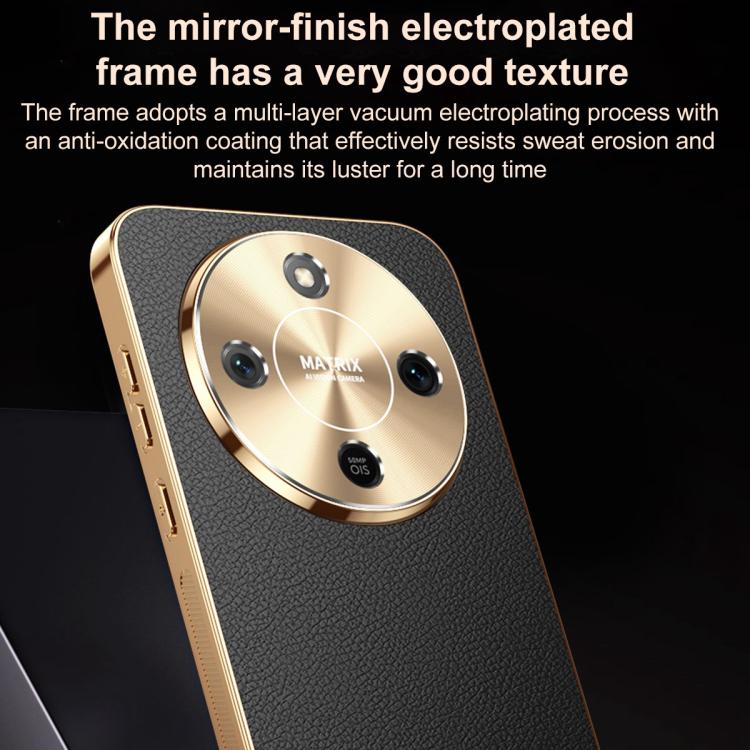 For Honor X70 5G Electroplated Frame Litchi Texture PC + TPU Vegan Leather Phone Case(Black) - Image 5