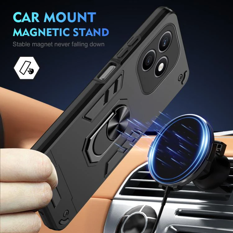 For Honor X8d 4G WANLONFENG Armor Kickstand Shockproof Phone Case with 2pcs Screen Films(Black) - Image 3