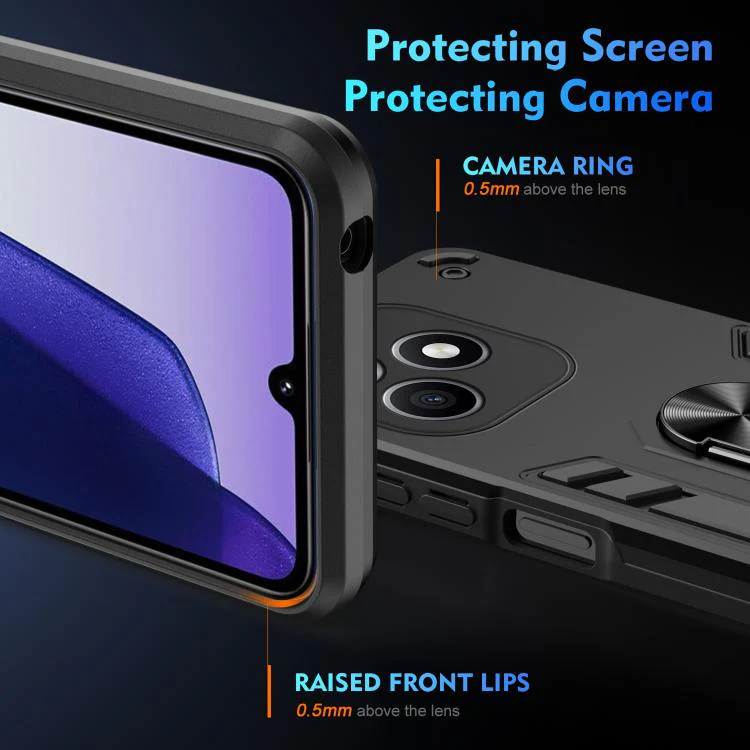 For Honor X8d 4G WANLONFENG Armor Kickstand Shockproof Phone Case with 2pcs Screen Films(Black) - Image 4