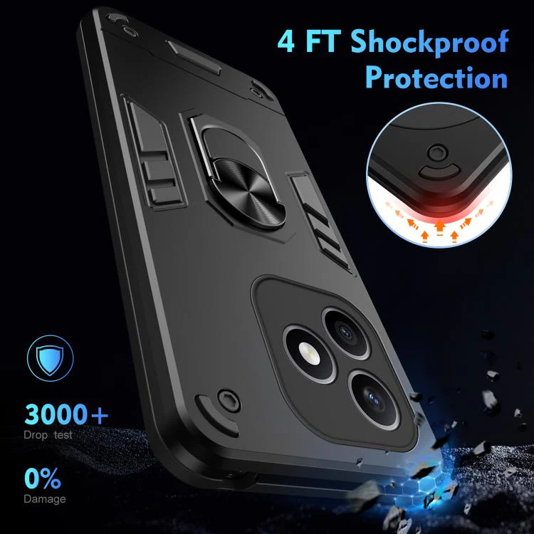 For Honor X8d 4G WANLONFENG Armor Kickstand Shockproof Phone Case with 2pcs Screen Films(Black) - Image 5