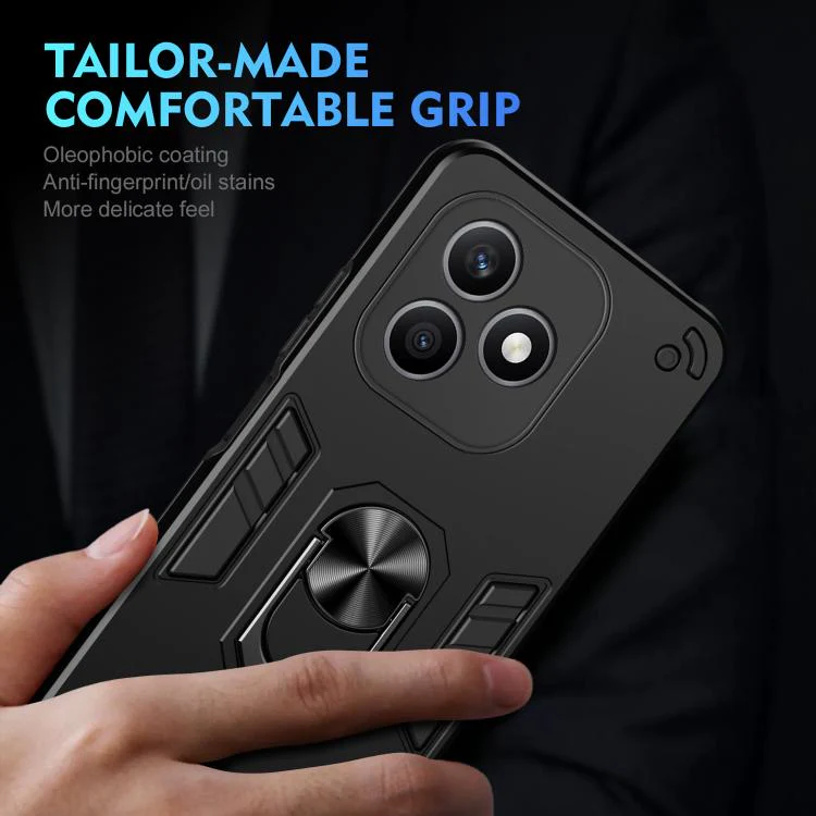 For Honor X8d 4G WANLONFENG Armor Kickstand Shockproof Phone Case with 2pcs Screen Films(Black) - Image 6