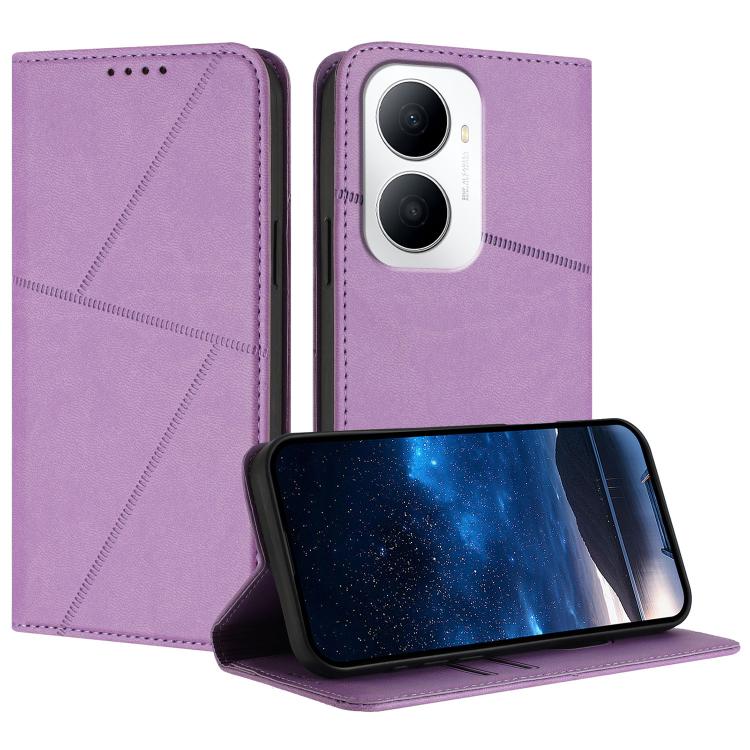 For Huawei Enjoy 80 Plus Strong Magnetic Frosted Flip Leather Phone Case(Light Purple)
