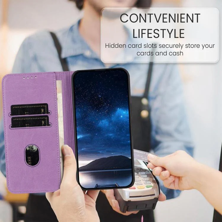 For Huawei Enjoy 80 Plus Strong Magnetic Frosted Flip Leather Phone Case(Light Purple) - Image 6