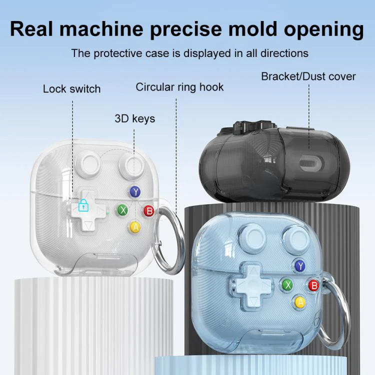 For Huawei FreeClip 2 XDcase Transparent Retro Game Console Design Earbuds Case with Holder & Stress Relief Button(Blue) - Image 6