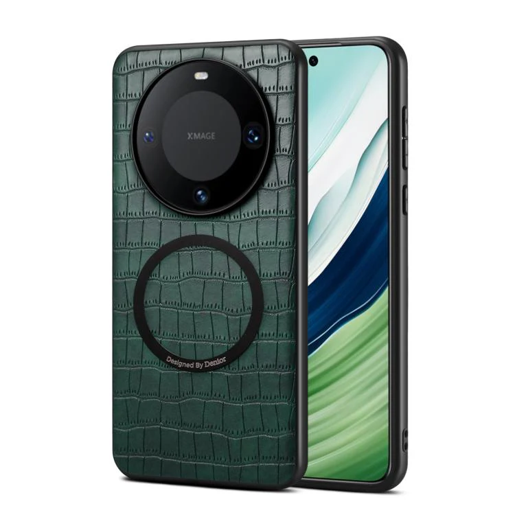 For Huawei Mate 60 Denior A09 Crocodile Texture PU Vegan Leather Magnetic Phone Case(Green)
