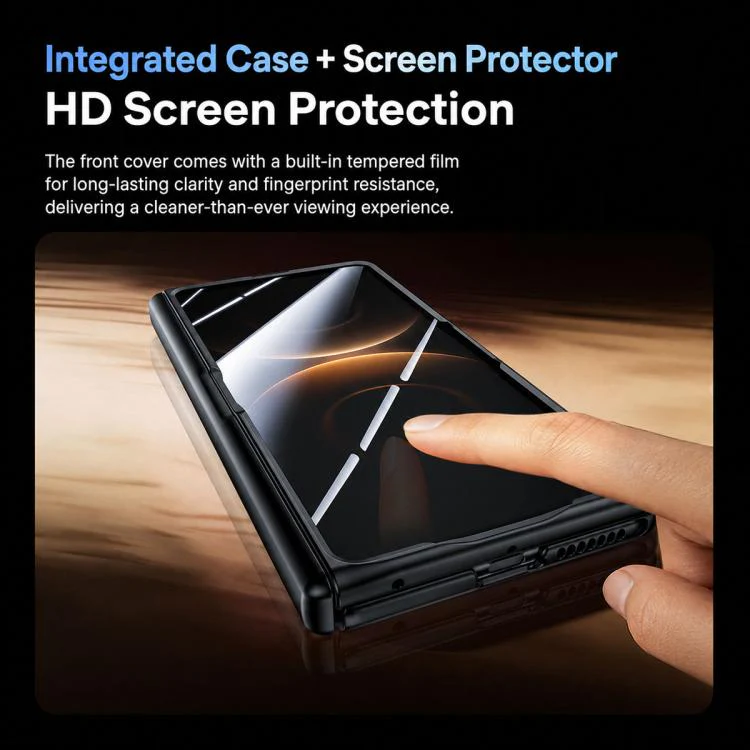 For Huawei Mate X7 Transparent Hinge Integrated Film 360 Magnetic Ring Holder Thick Phone Case(Black) - Image 6