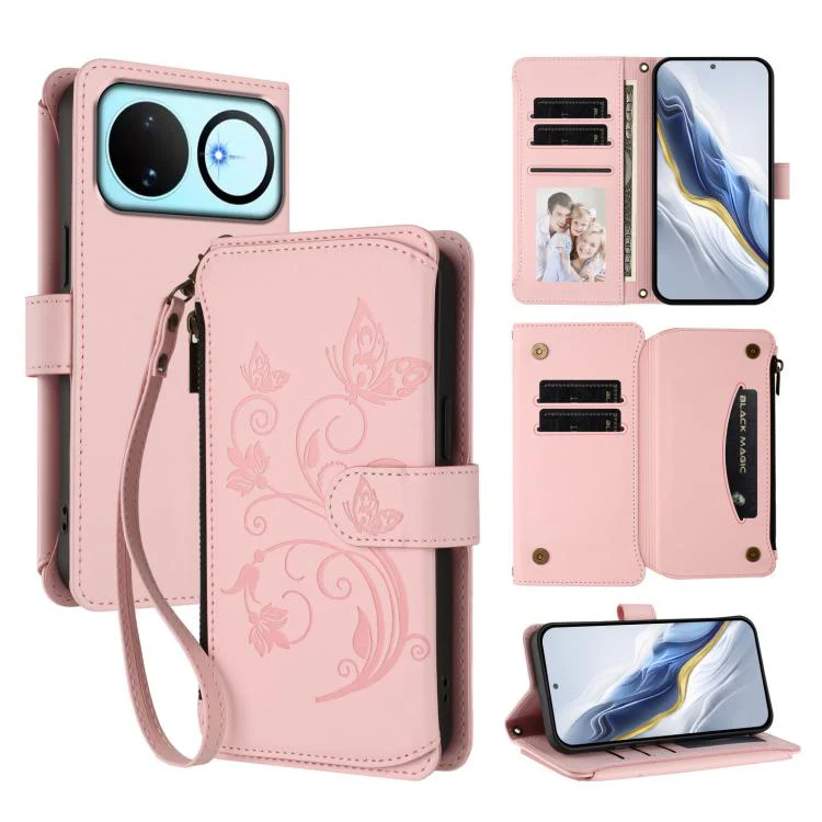 For Huawei nova 16 Butterfly Love Flower Multi-card Zipper Wallet Leather Phone Case(Pink)
