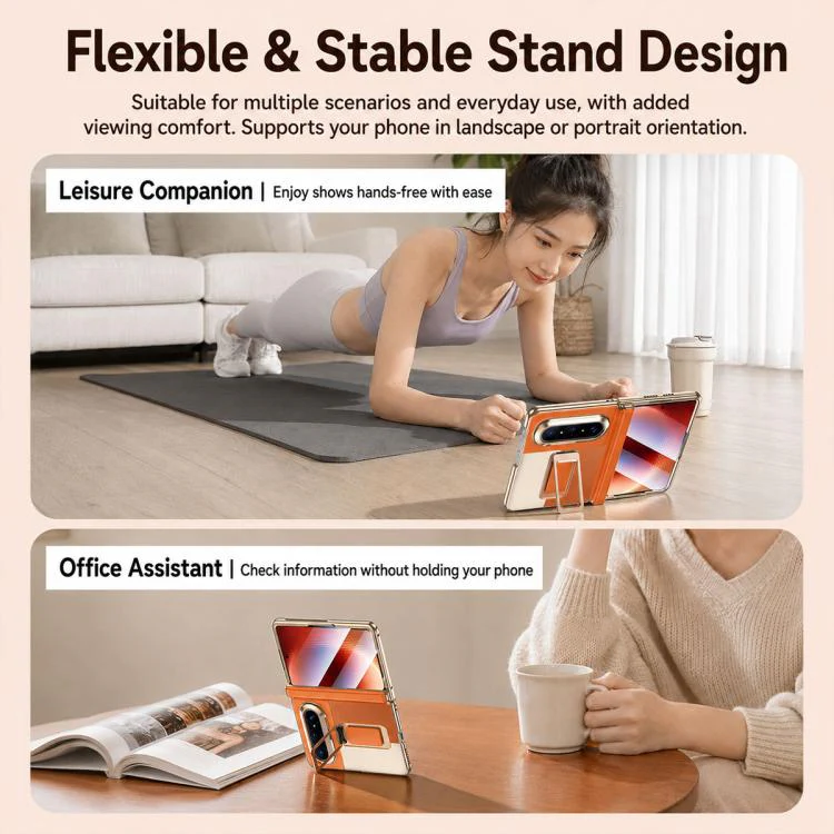 For Huawei Pura X Max Wristband Holder Integrated Film Vegan Leather Phone Case(Orange) - Image 4