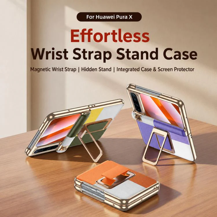 For Huawei Pura X Wristband Holder Integrated Film Vegan Leather Phone Case(Red) - Image 2