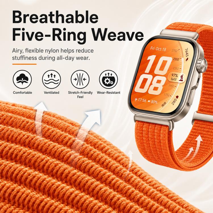 For Huawei Watch Fit 5 / Fit 5 Pro / Fit 4 xDfind Two Section Nylon Breathable Hook And Loop Fastener Watch Band(Orange) - Image 5
