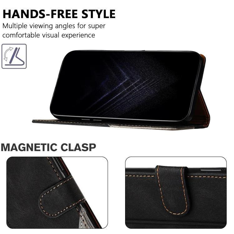 For Infinix Hot 50i Color Matching Buckle Clasp Vegan Leather Phone Case(Black) - Image 3