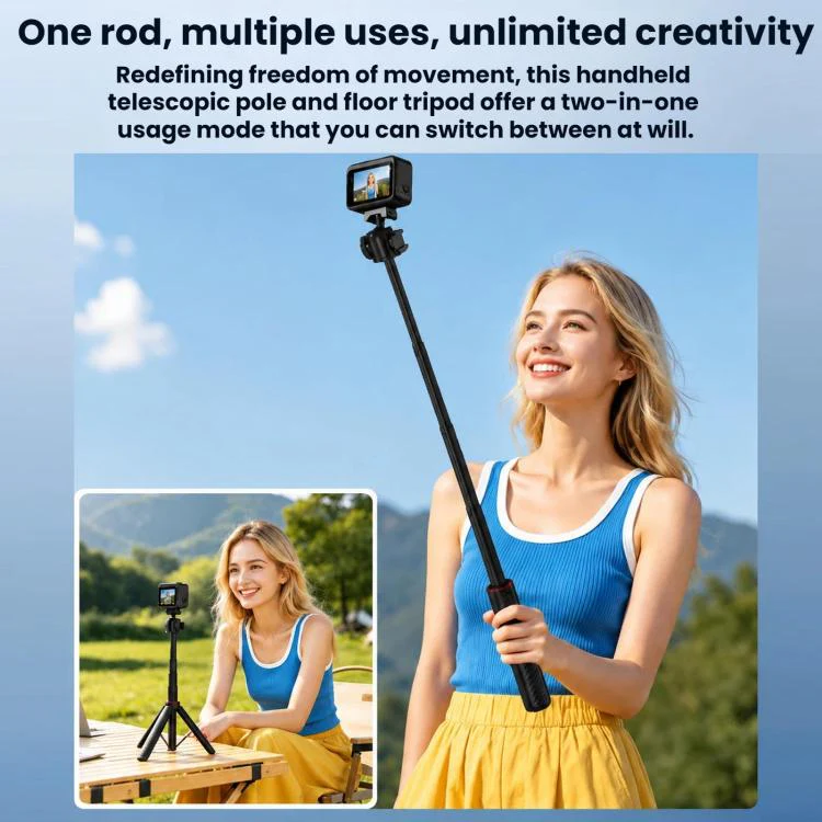 For Insta360 Ace Pro / 2 / X5 BRDRC Quick-Release Tripod Head Extension Selfie Stick(Black) - Image 10