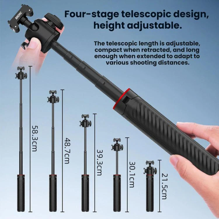 For Insta360 Ace Pro / 2 / X5 BRDRC Quick-Release Tripod Head Extension Selfie Stick(Black) - Image 8