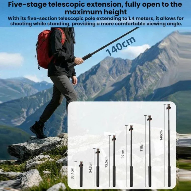 For Insta360 Ace Pro / 2 / X5 Flymile Quick-Release Selfie Extension Pole Tripod(Black) - Image 10