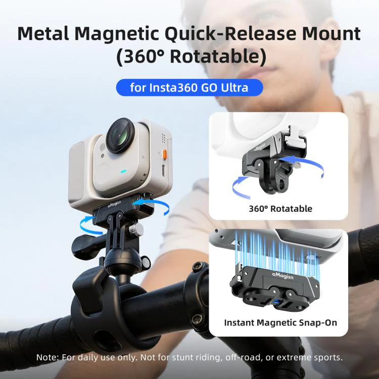 For Insta360 GO Ultra AMagisn 360-Degree Rotatable Metal Magnetic Quick-Release Mount With 1/4-Inch Thread And 2-Prong Base(Black) - Image 2