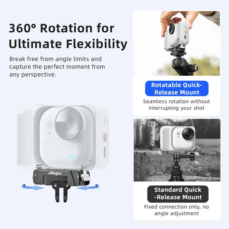 For Insta360 GO Ultra AMagisn 360-Degree Rotatable Metal Magnetic Quick-Release Mount With 1/4-Inch Thread And 2-Prong Base(Black) - Image 3
